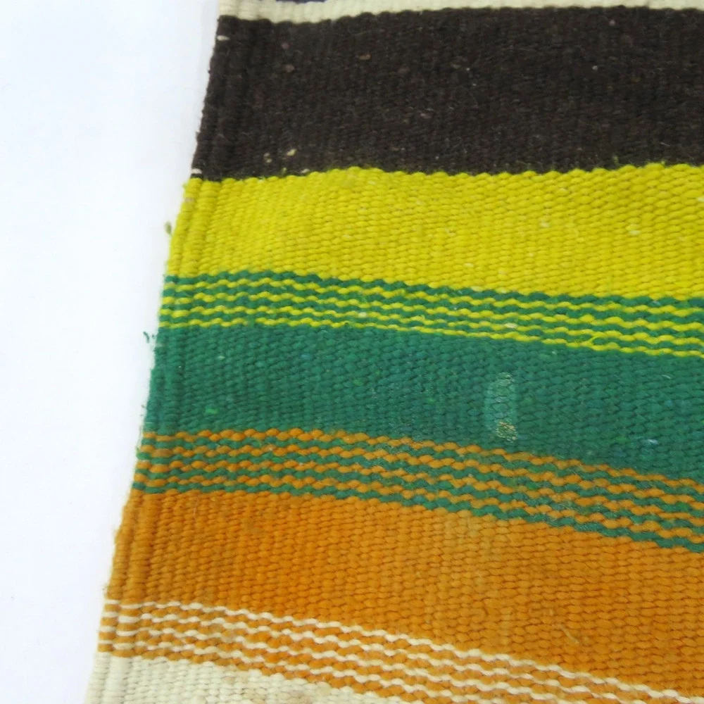 Southwest Mexico Design Rug Throw Mex Woven Style Beige Colorful Fringe 36x19